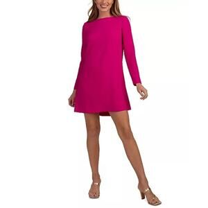 Trina Turk Lavaliere Dress Pink Boat Neck A-Line Cocktail Size 8 Long Sleeve